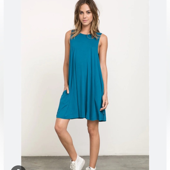 RVCA Sucker Punched 2 Swing Jersey Dress with Side Pockets Teal Blue Small - Picture 2 of 6
